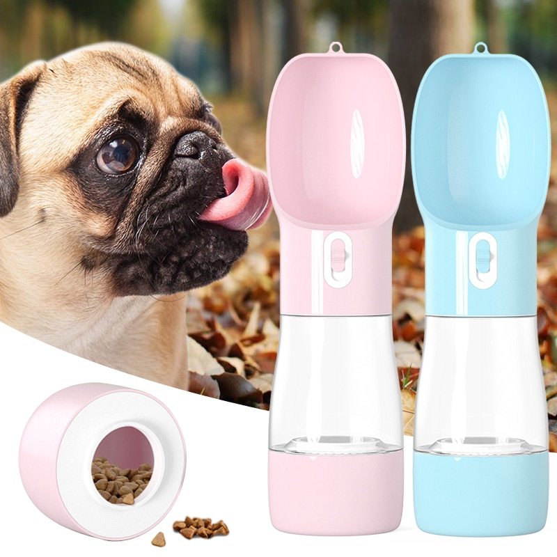 3 - in - 1 Portable Dog Water Bottle & Feeder – Travel Pet Water Dispenser with Food Container & Poop Bag Holder – Leakproof, BPA - Free, for Dogs & Cats - Threads & Tassels