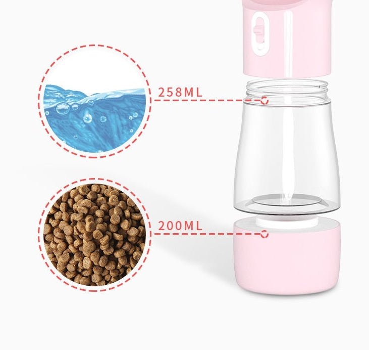 3 - in - 1 Portable Dog Water Bottle & Feeder – Travel Pet Water Dispenser with Food Container & Poop Bag Holder – Leakproof, BPA - Free, for Dogs & Cats - Threads & Tassels