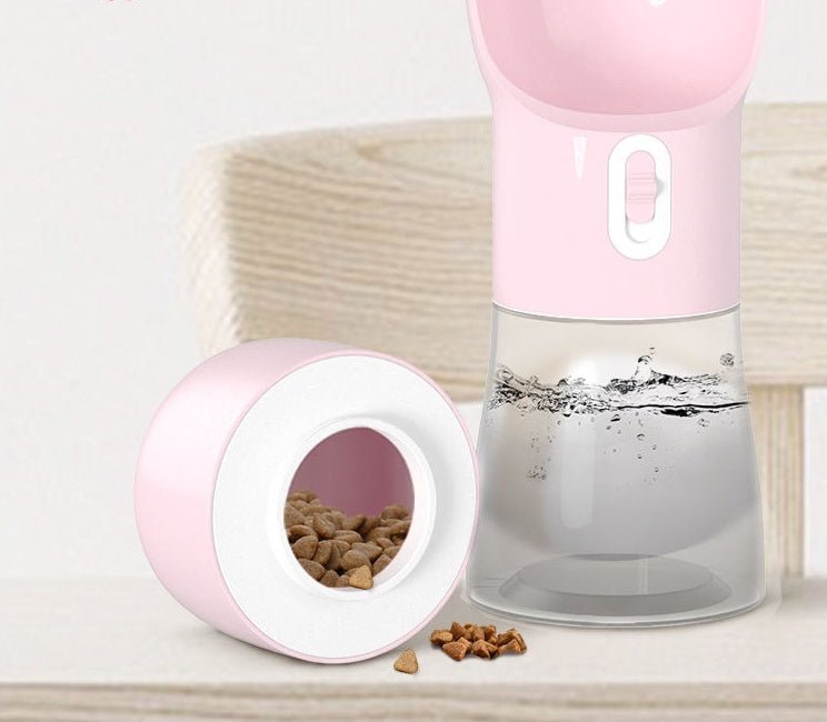 3 - in - 1 Portable Dog Water Bottle & Feeder – Travel Pet Water Dispenser with Food Container & Poop Bag Holder – Leakproof, BPA - Free, for Dogs & Cats - Threads & Tassels