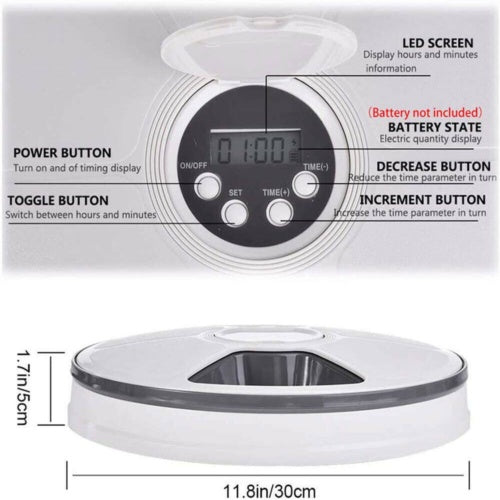 Automatic 6 Day Meal Timed Pet Dog Cat Feeder Food Bowl Auto Holiday Dispenser - Threads & Tassels