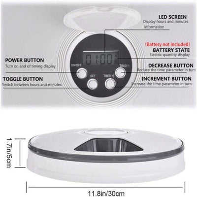 Automatic 6 Day Meal Timed Pet Dog Cat Feeder Food Bowl Auto Holiday Dispenser - Threads & Tassels