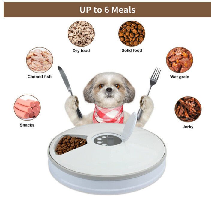 Automatic 6 Day Meal Timed Pet Dog Cat Feeder Food Bowl Auto Holiday Dispenser - Threads & Tassels