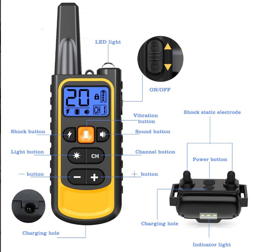 ElDog Pet Training Collar Rechargeable Waterproof Electric Shock Anti Bark R800m - Threads & Tassels